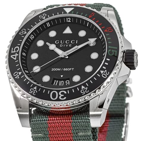 Gucci Dive Black Dial Green and Red Nylon Men's Watch 